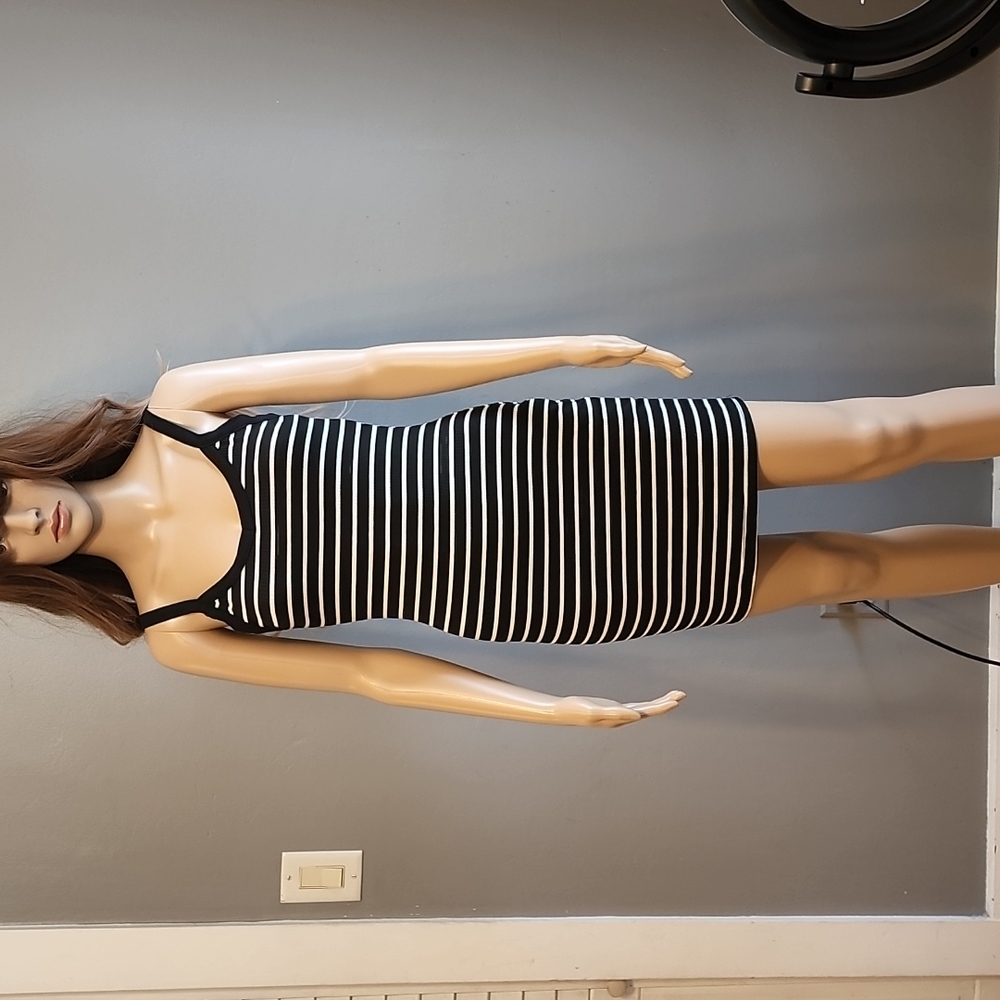 Striped rib-knit Bodycon dress